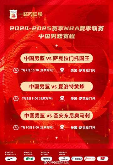 官方公布中国男篮夏季联赛赛程：国王&黄蜂&马刺 四天三战
